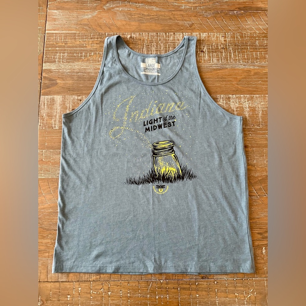 NEW Blue Indiana Light of the Midwest Fireflies Graphic Tank Top, Size L Unisex
